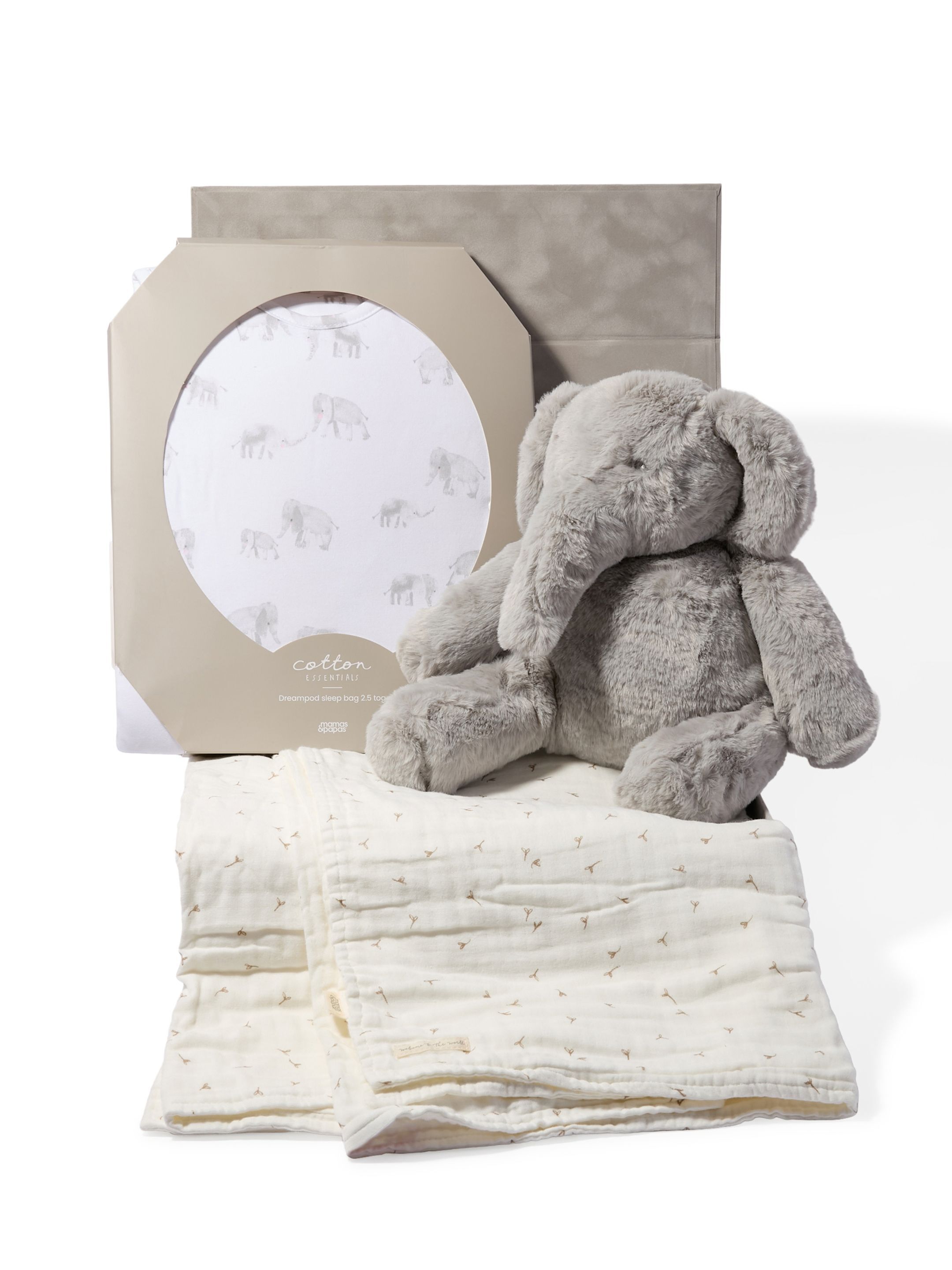 Sleep Gift Set - Elephant Dreampod with Seed Muslin Blanket & Archie Elephant Soft Toy image number 1